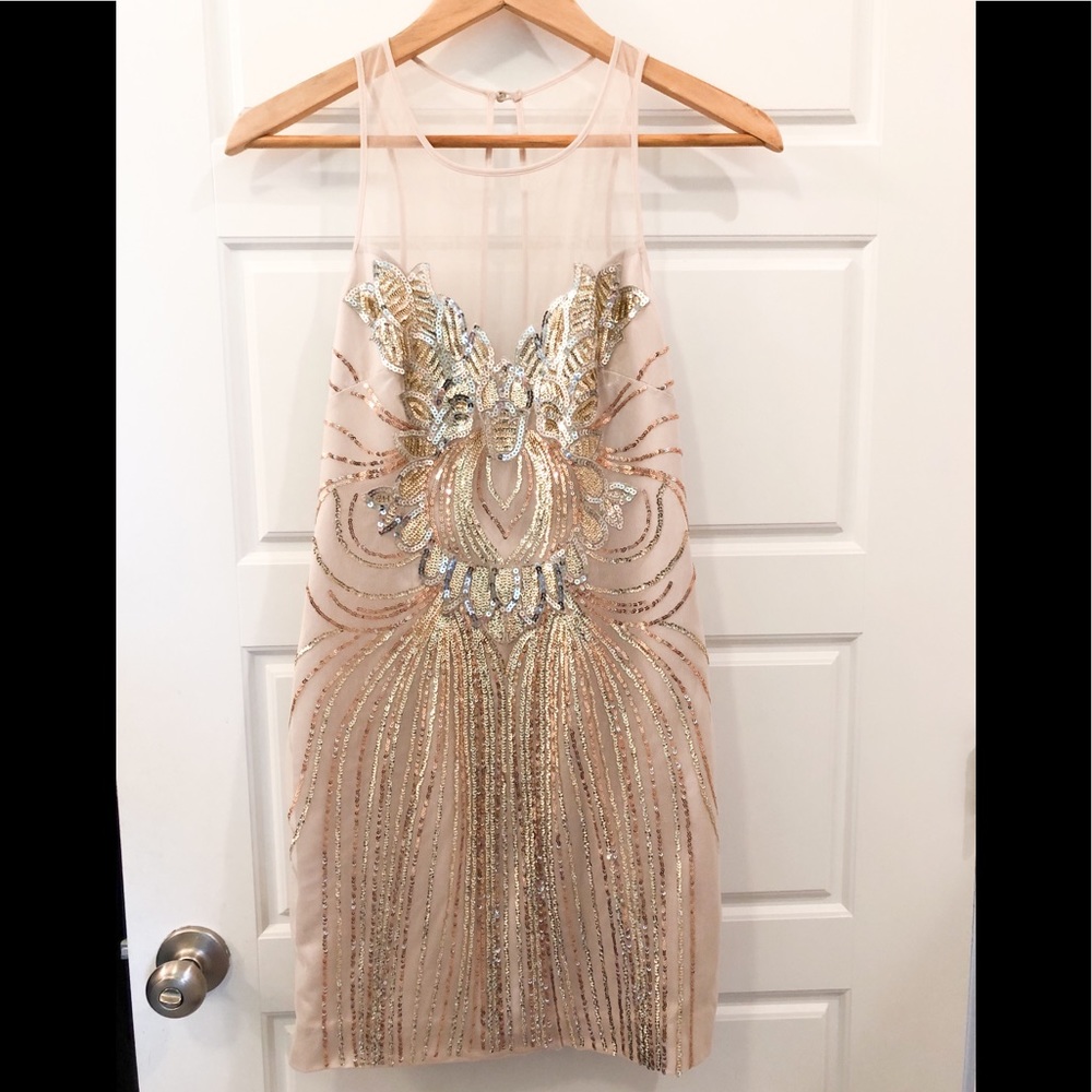 Bebe Sequin Sheer Top Dress